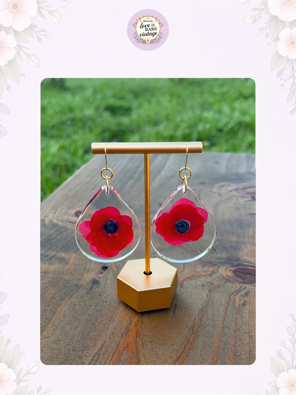 Teardrop Resin Earrings • Flower Retro Style